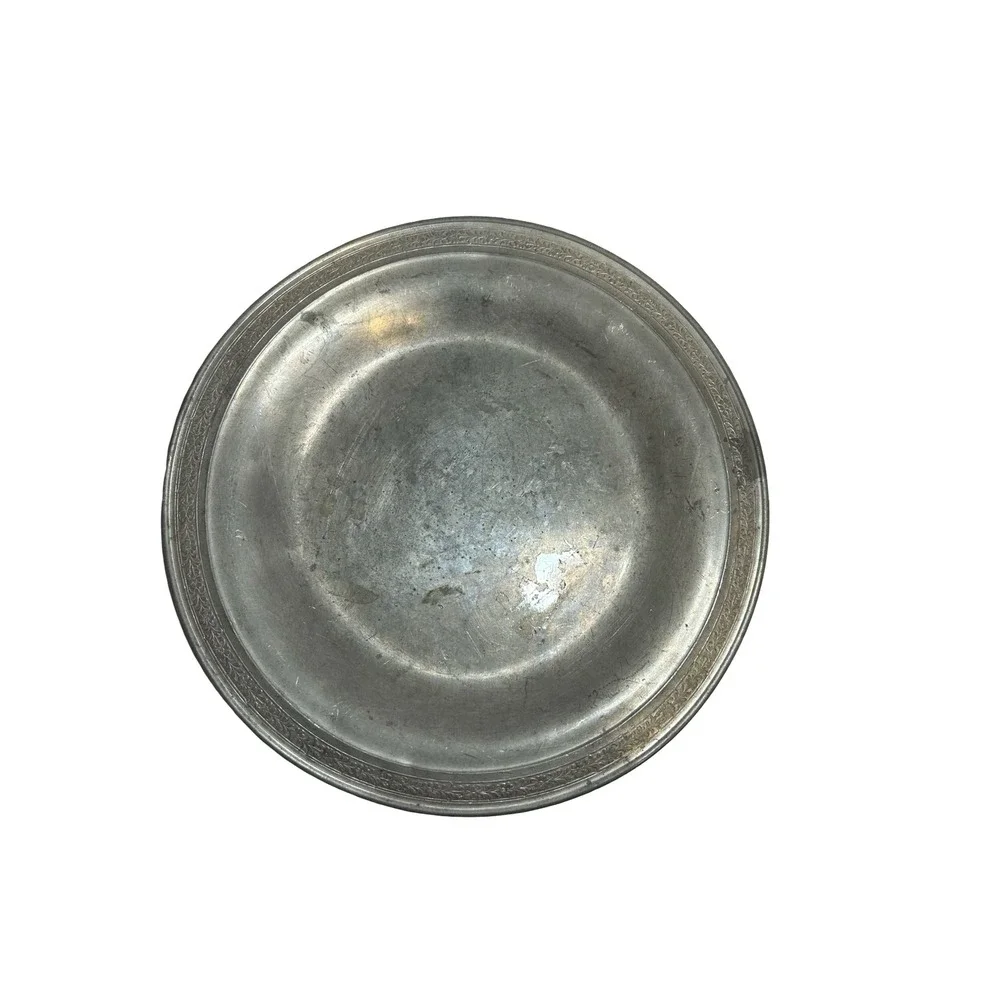 Towle Newburyport Pewter Round Bowl Floral Border Vintage Metalware 9.5 Inch